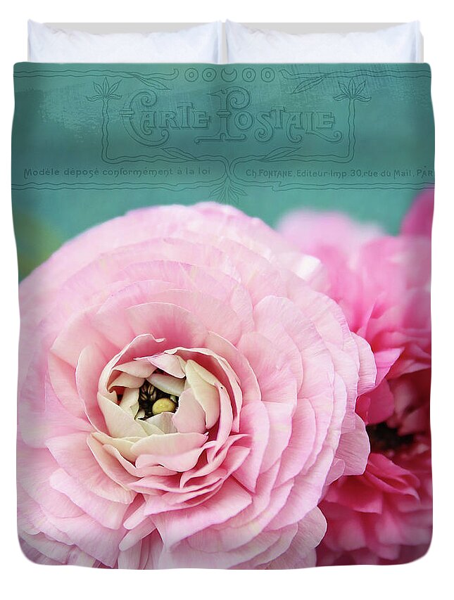 Photography Duvet Cover featuring the photograph Carte Postale Ranunculus by Sylvia Cook