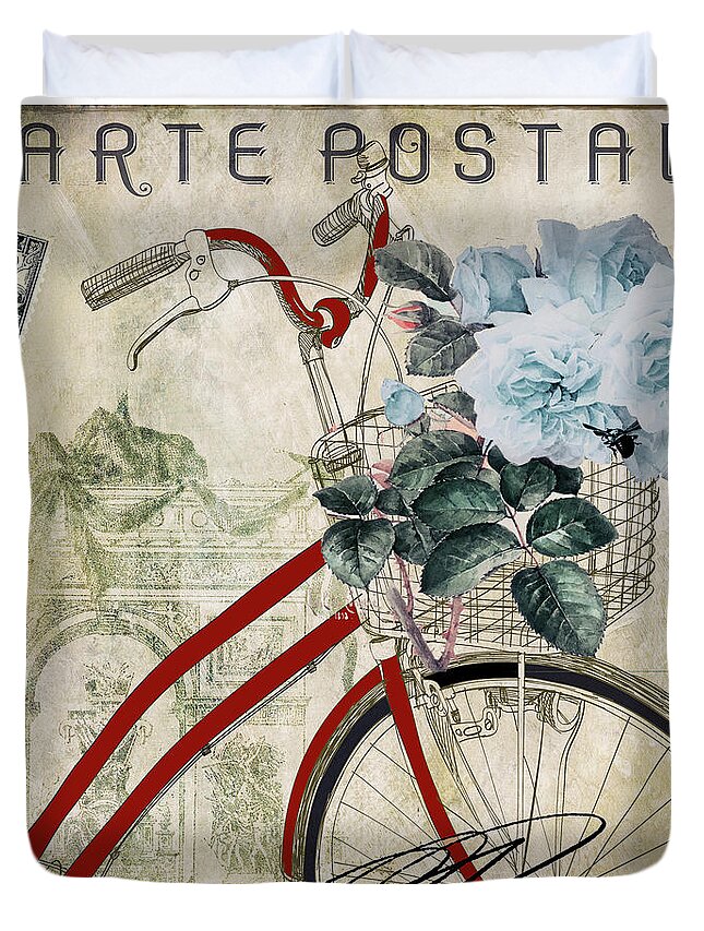 Carte Postale Vintage Bicycle Duvet Cover For Sale By Mindy Sommers