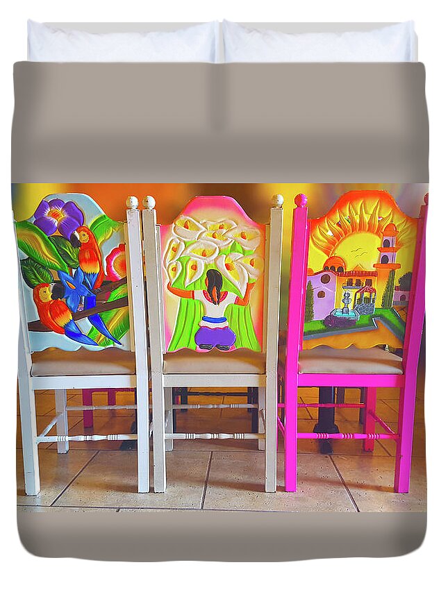 Carved Hand Painted Mexican Chairs Duvet Cover For Sale By Art