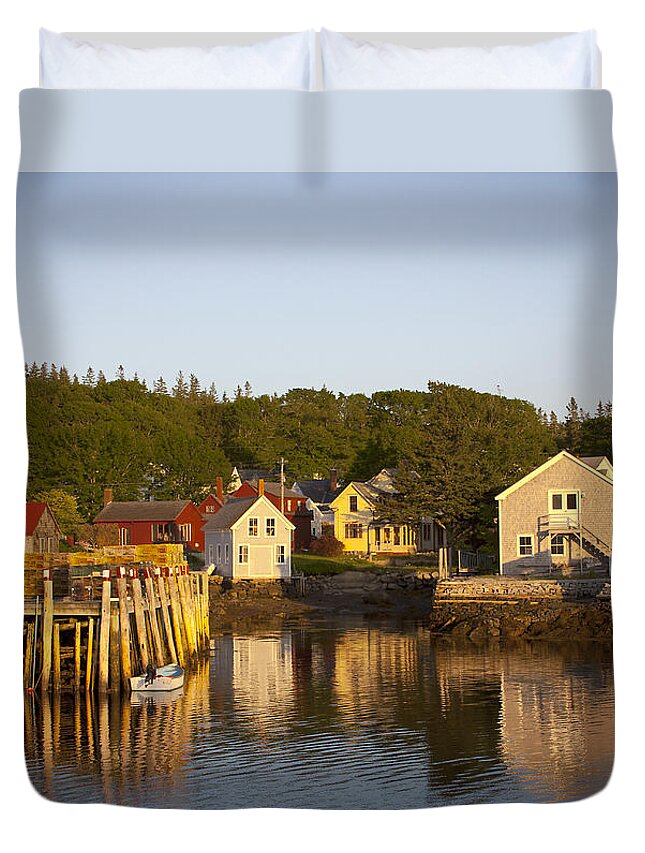 Carvers Harbor Duvet Cover featuring the photograph Carvers Harbor at Sunset, Vinahaven, Maine by Michele A Loftus