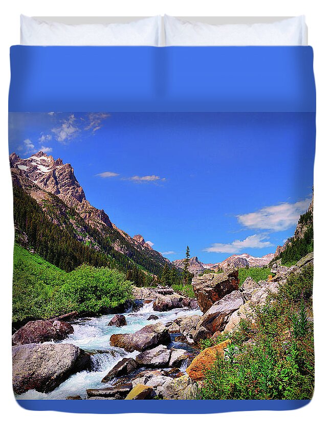 Tetons Duvet Cover featuring the photograph Cascade Canyon by Greg Norrell