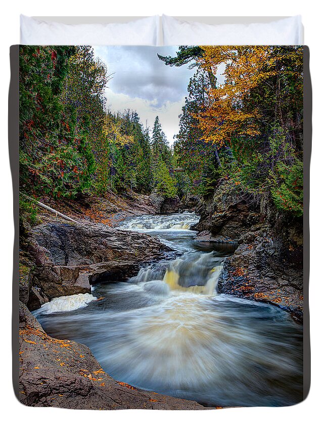 Autumn Duvet Cover featuring the photograph Cascade Falls North Shore of Lake Superior Minnesota by Wayne Moran