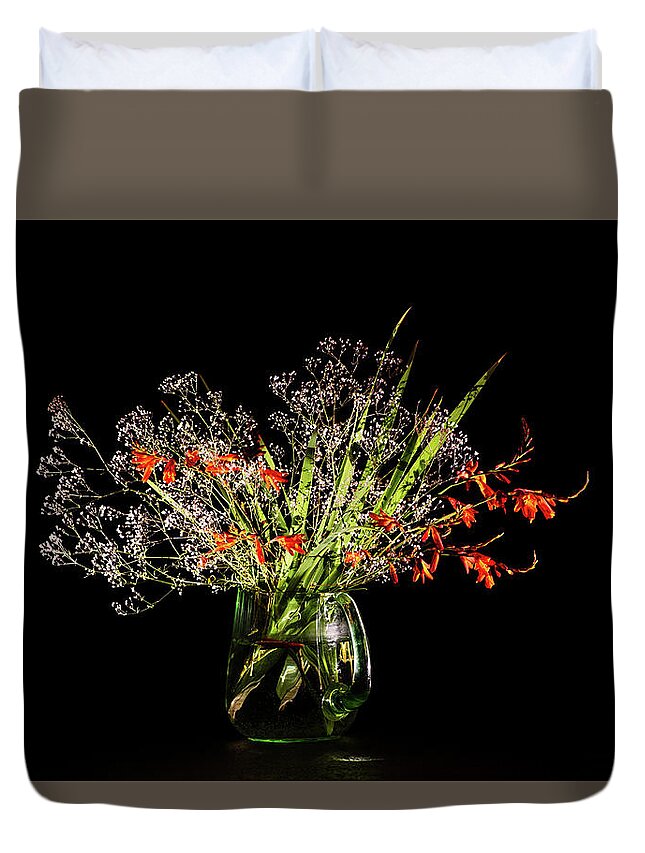 Baby's Breath Duvet Cover featuring the photograph Cascade of white and orange. by Torbjorn Swenelius