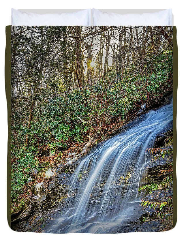 Waterfall Duvet Cover featuring the photograph Cascade Sunlight by Dale R Carlson