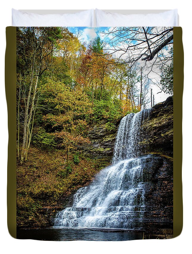 Landscape Duvet Cover featuring the photograph Cascades Lower Falls by Joe Shrader