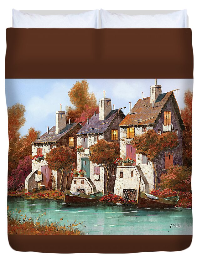 Houses Duvet Cover featuring the painting Case Al Crepuscolo by Guido Borelli
