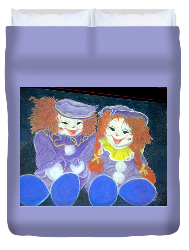 Clowns Duvet Cover featuring the pastel Aunt Cassies Raggedy Ann and Andy Pastel by Antonia Citrino