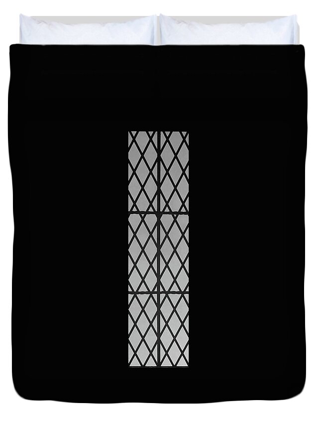 Window Duvet Cover featuring the photograph Castle Window Black and White by Aimee L Maher ALM GALLERY