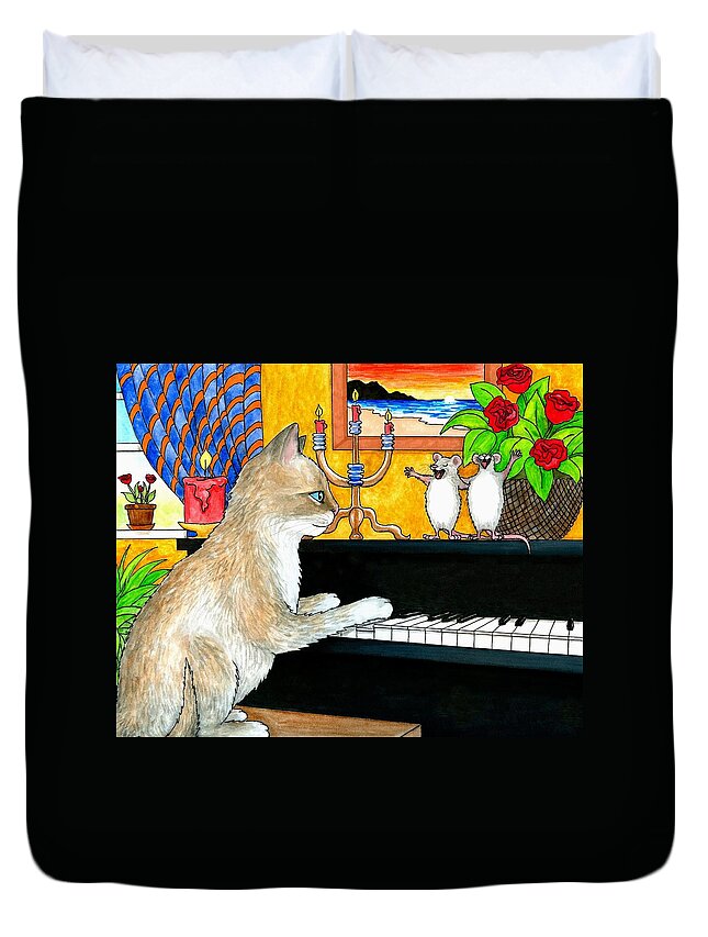 Cat Duvet Cover featuring the painting Cat 506 by Lucie Dumas