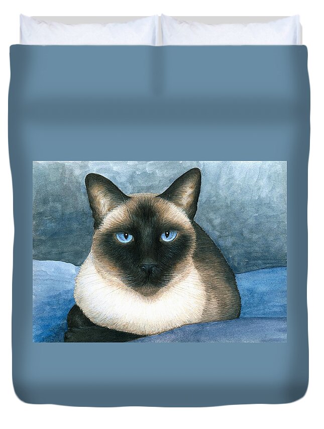 Cat Duvet Cover featuring the painting Cat 547 Siamese by Lucie Dumas