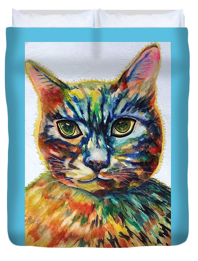  Cat Duvet Cover featuring the painting Cat A Tude by Kim Shuckhart Gunns