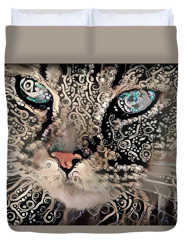 Cat Duvet Cover featuring the digital art Cat Dreams by Peggy Collins