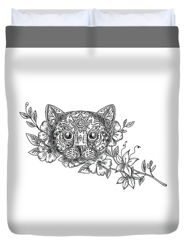 Cat Head Jasmine Flower Tattoo Duvet Cover By Aloysius Patrimonio - Fine  Art America