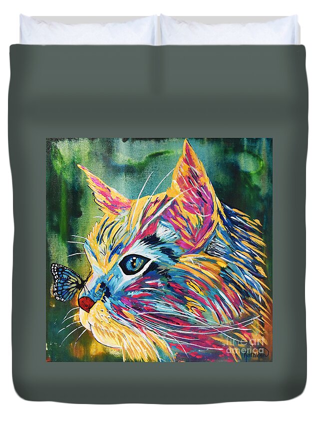 Cat Love Duvet Cover featuring the painting Cat Love by Kathleen Artist PRO
