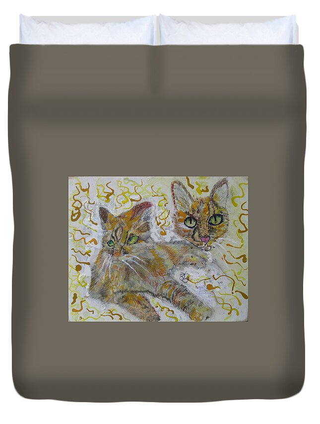 Cat Duvet Cover featuring the painting Cat Named Phoenicia by AJ Brown