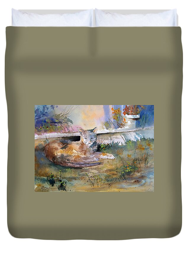 Landscape Duvet Cover featuring the painting Cat Nap by Ryan Radke