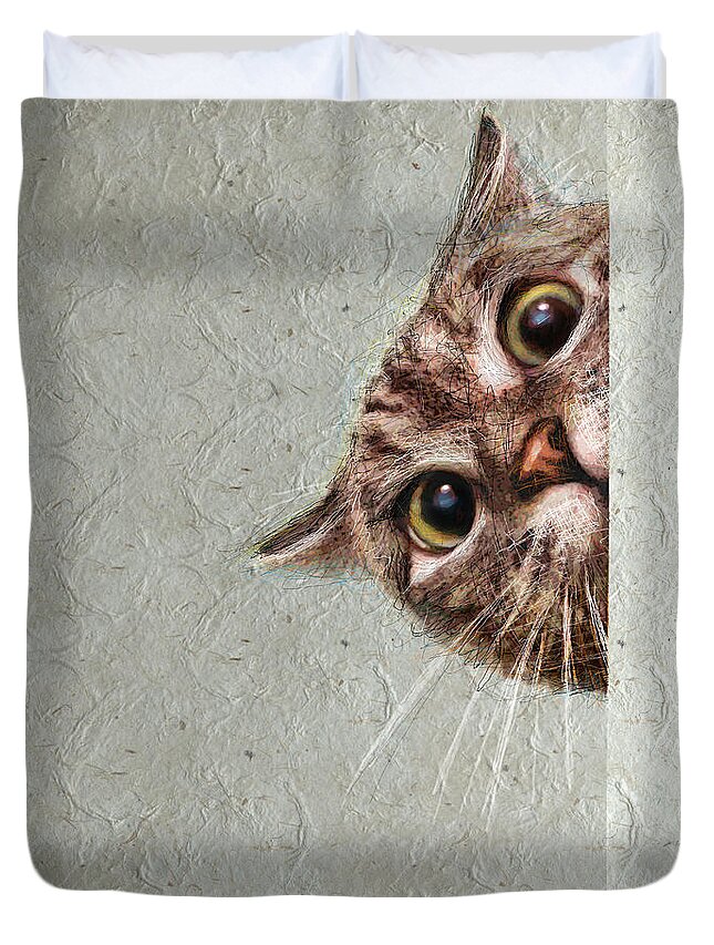 Angie Braun Duvet Cover featuring the painting CAT spy by Angie Braun