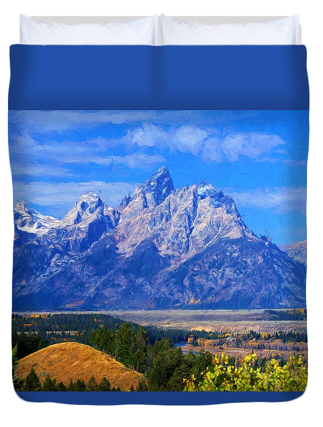 Tetons Duvet Cover featuring the photograph Cathedral Group Impressions by Greg Norrell