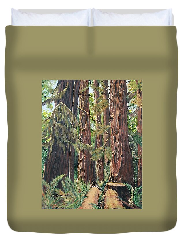 800 Yr Old Duvet Cover featuring the painting Cathedral Grove by Sharon Duguay