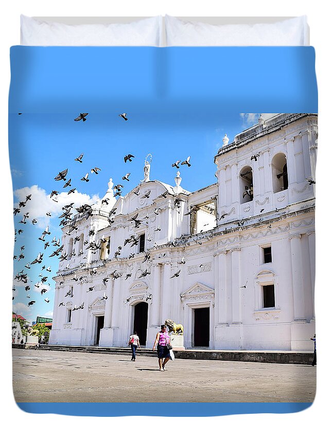 Cathedral Duvet Cover featuring the photograph Cathedral of Leon by Nicole Lloyd