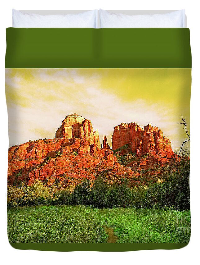 Digital Art Photography Duvet Cover featuring the photograph Cathedral Rock AZ by Afrodita Ellerman
