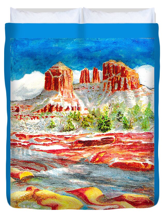 Sedona Duvet Cover featuring the painting Cathedral Rock Crossing by Eric Samuelson