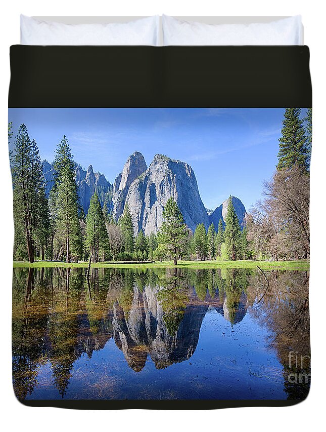 Yosemite Duvet Cover featuring the photograph Cathedral Rocks by Mimi Ditchie