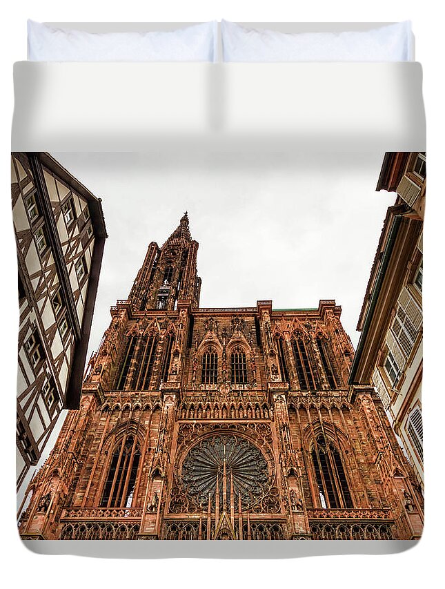 Strasbourg Duvet Cover featuring the photograph Cathedrale Notre-Dame or Cathedral of Our Lady in Strasbourg, Al by Elenarts - Elena Duvernay photo