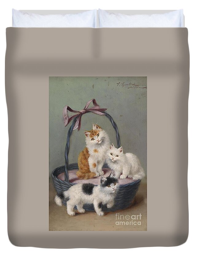 Sophie Sperlich Duvet Cover featuring the painting Cats in the basket by MotionAge Designs