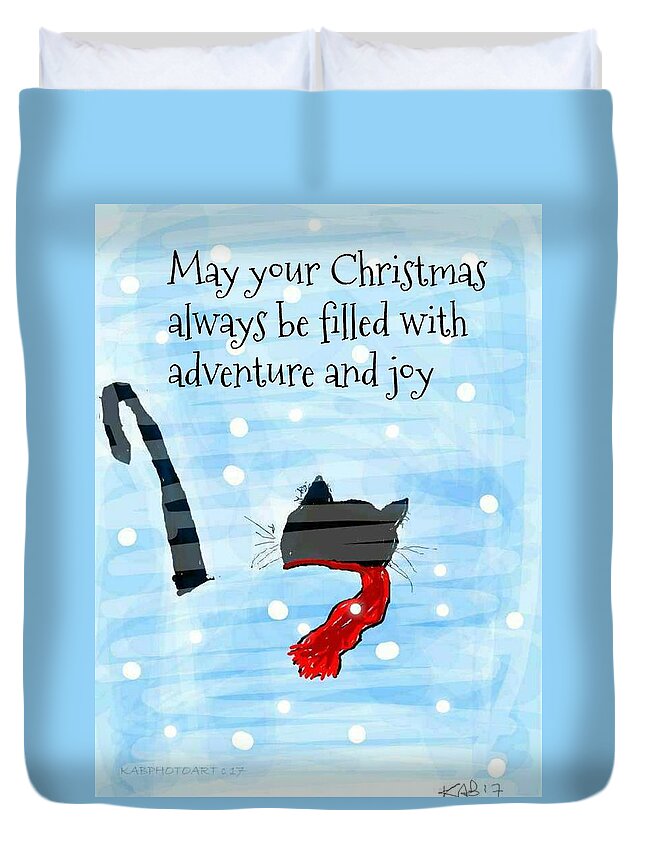Cats Duvet Cover featuring the drawing CATS May your Christmas always be an Adventure by Kathy Barney