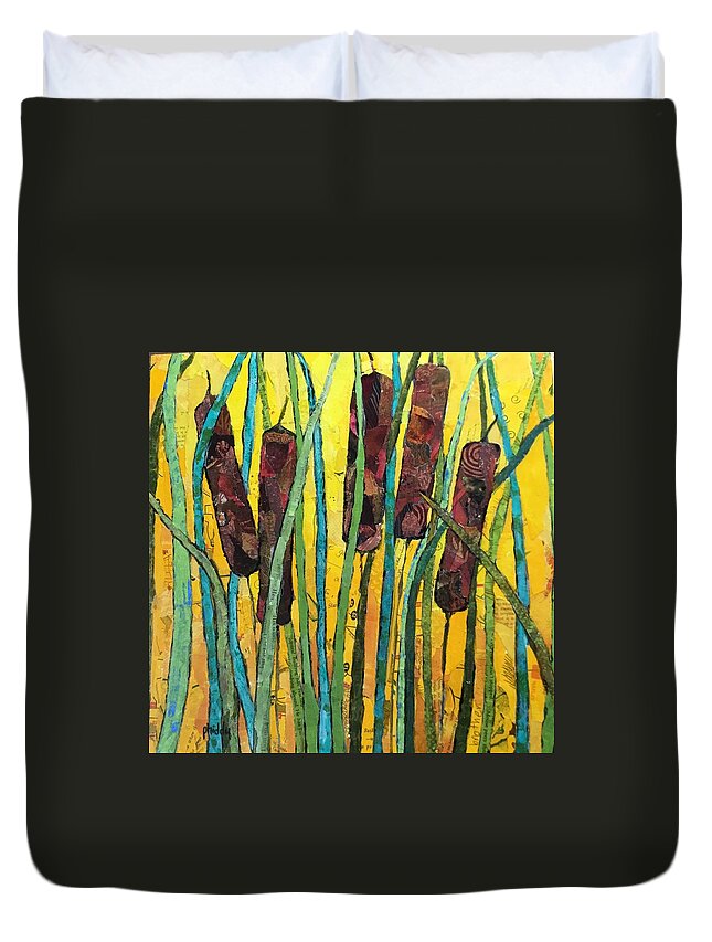 Cat Tails Duvet Cover featuring the painting Cattails by Phiddy Webb