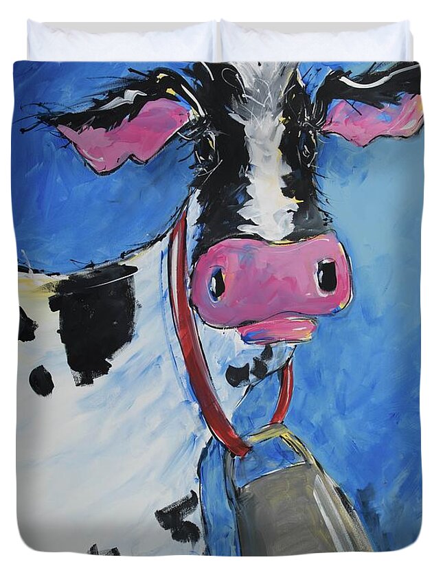 Cow Duvet Cover featuring the painting Cattle Call by Terri Einer