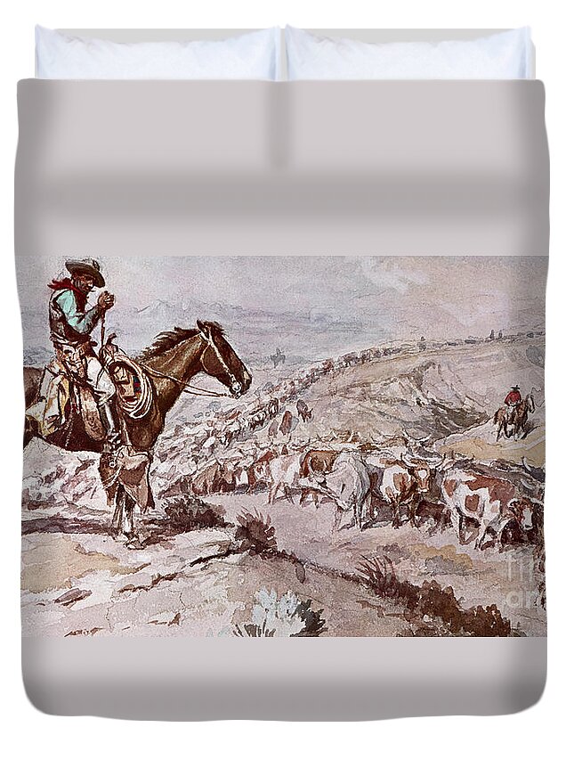 Trail Duvet Cover featuring the painting Cattle Drive by Charles Marion Russell