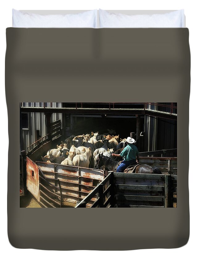 Cattles Auction Duvet Cover featuring the photograph Cattles Auction by Micah Offman