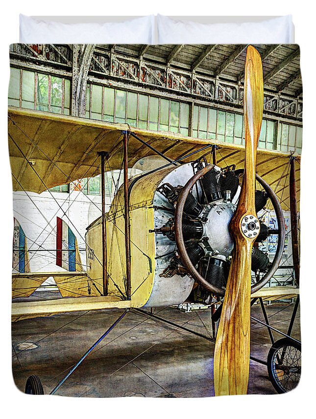 Caudron G3 Duvet Cover featuring the photograph Caudron G3 Propeller and Cockpit - Vintage by Weston Westmoreland