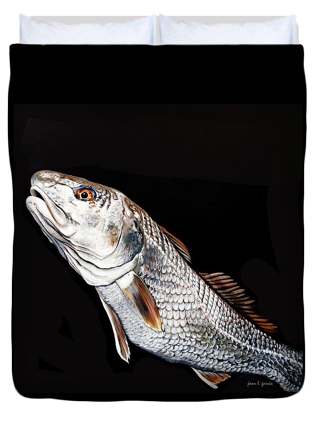 Redfish Duvet Cover featuring the painting Caught in the Surf Redfish by Joan Garcia