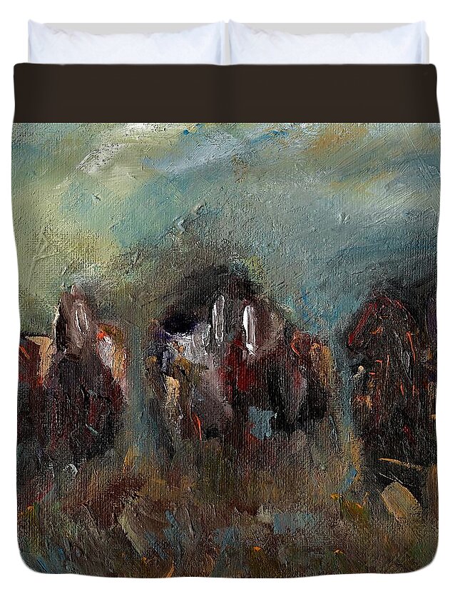 Horses Duvet Cover featuring the painting Caught Up In The Moment by Frances Marino