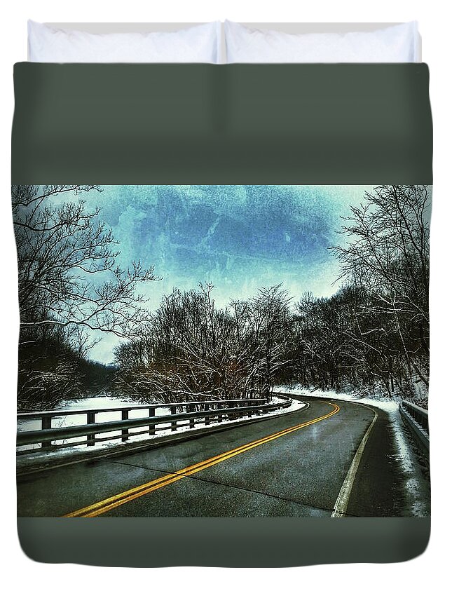 Road Duvet Cover featuring the photograph Caution Two by Al Harden