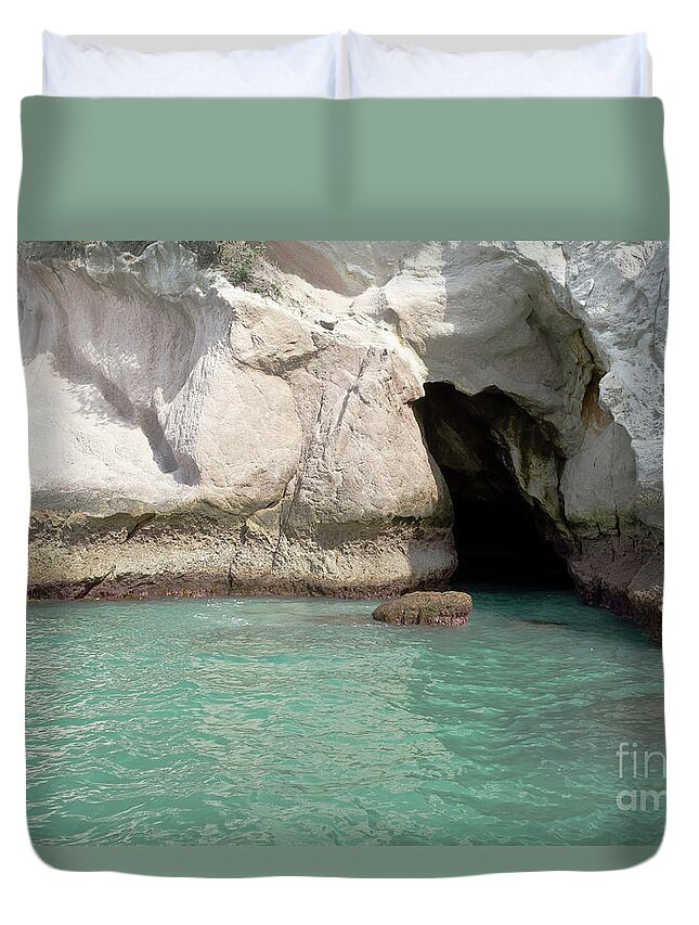 Waves Duvet Cover featuring the photograph Cave entranve by Yurix Sardinelly