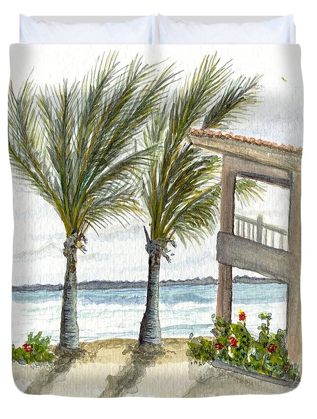 Vacation Duvet Cover featuring the digital art Cayman hotel by Darren Cannell