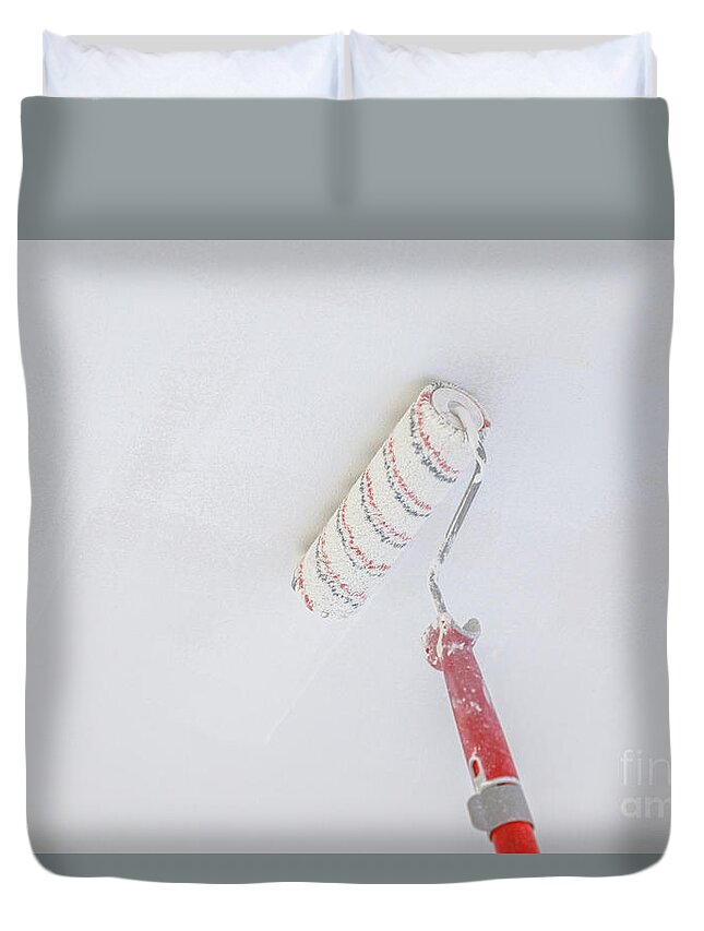 Paint Duvet Cover featuring the photograph Ceiling paint roller by Benny Marty