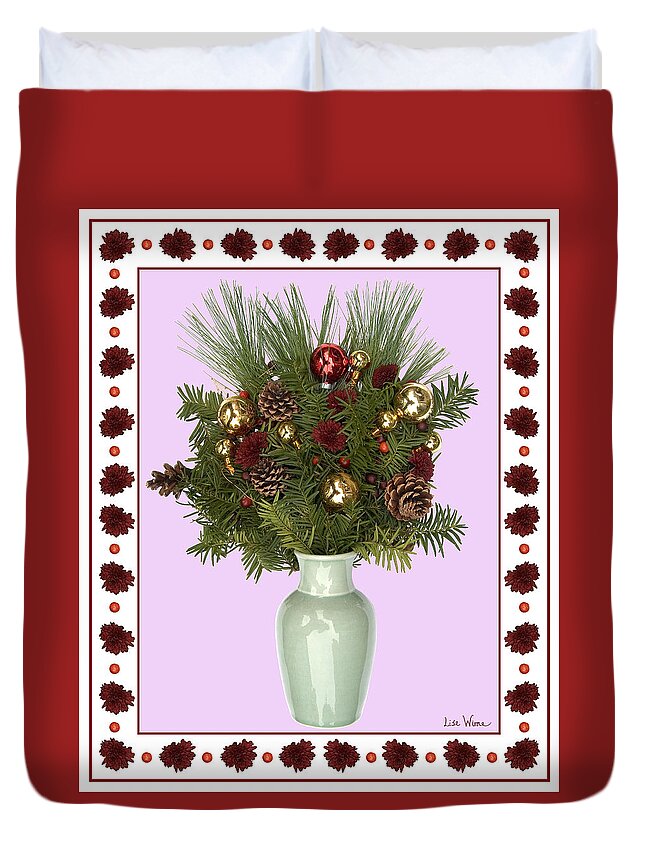 Lise Winne Duvet Cover featuring the digital art Celadon Vase with Christmas Bouquet by Lise Winne