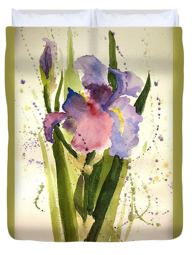 Iris Duvet Cover featuring the painting Celebrating Life by Maria Hunt