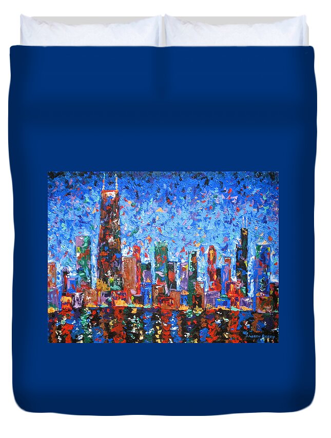 City Skyline Duvet Cover featuring the painting Celebration City by J Loren Reedy