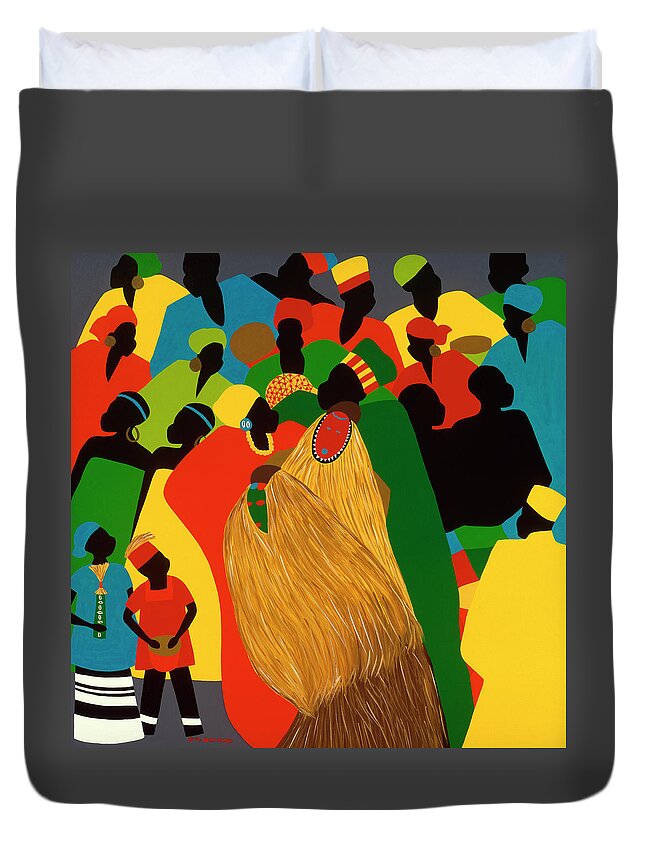 Dance Africa Duvet Cover featuring the painting Celebration by Synthia SAINT JAMES