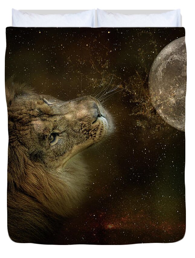 Jai Johnson Duvet Cover featuring the photograph Celestial Lion by Jai Johnson