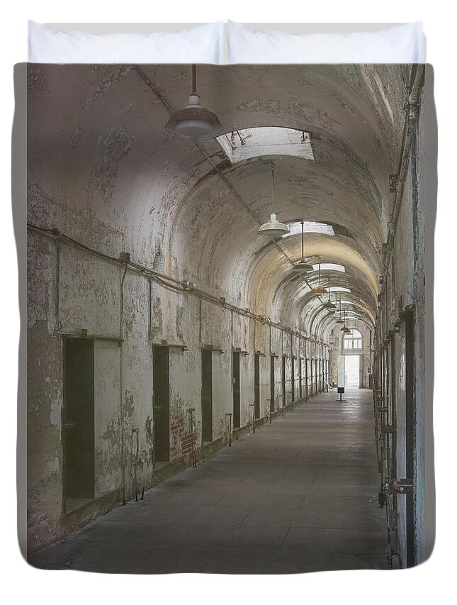 Eastern State Penitentiary Duvet Cover featuring the photograph Cellblock Hallway by Tom Singleton