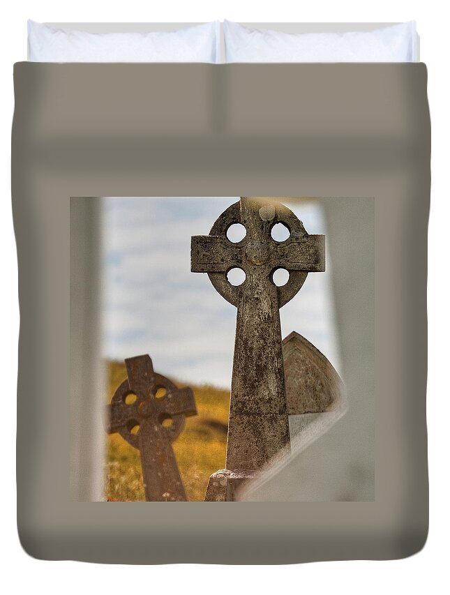 Celtic Cross Duvet Cover featuring the photograph Celtic Crosses by Colette Panaioti