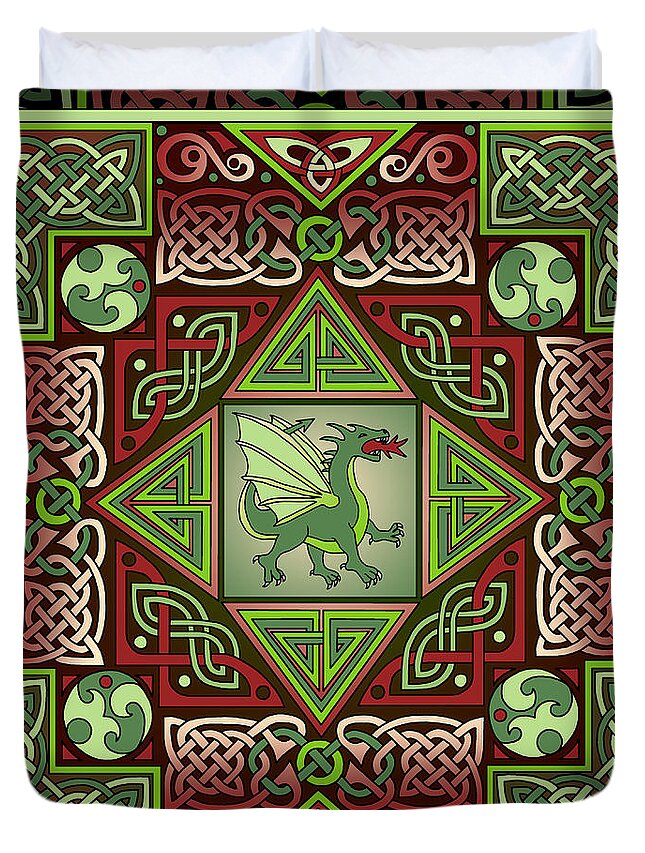 Artoffoxvox Duvet Cover featuring the mixed media Celtic Dragon Labyrinth by Kristen Fox