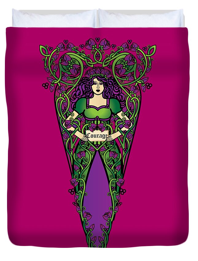 Fantasy Duvet Cover featuring the digital art Celtic Forest Fairy - Courage by Celtic Artist Angela Dawn MacKay